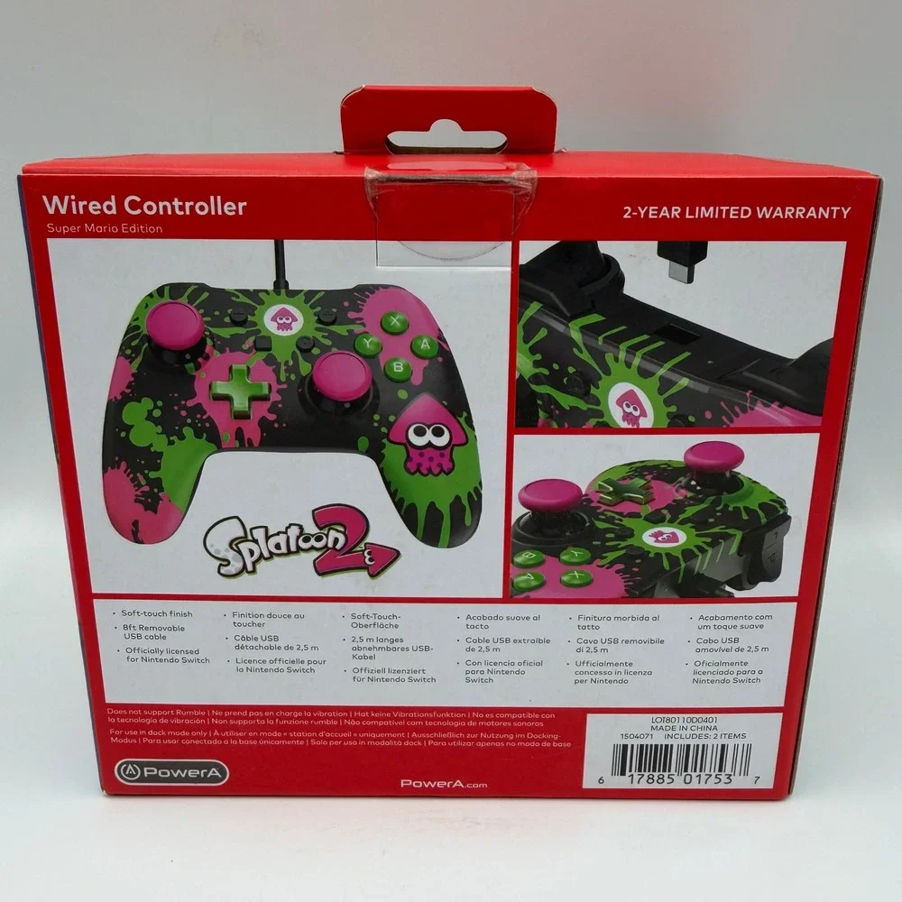 PowerA Nintendo Switch Wired Controller Splatoon 2 Edition Neon Pink Green New